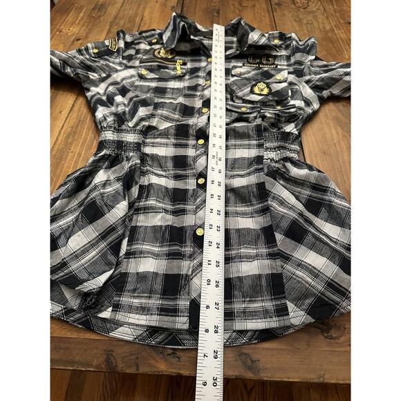 COOGI Women’s Black Embellished Button Shirt Gold Accents Size XL Smocked Waist - Picture 12 of 15